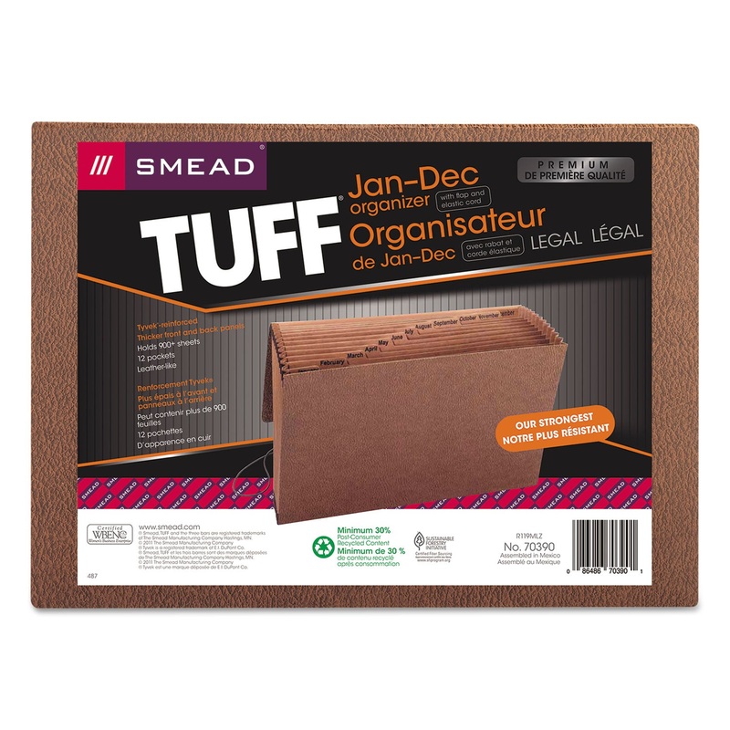 TUFF EXPANDING FILES, 12 SECTIONS, 1/12-CUT TAB, LEGAL SIZE, REDROPE
