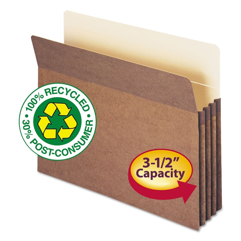 100% RECYCLED TOP TAB FILE POCKETS, 3.5″ EXPANSION, LETTER SIZE, REDROPE, 25/BOX