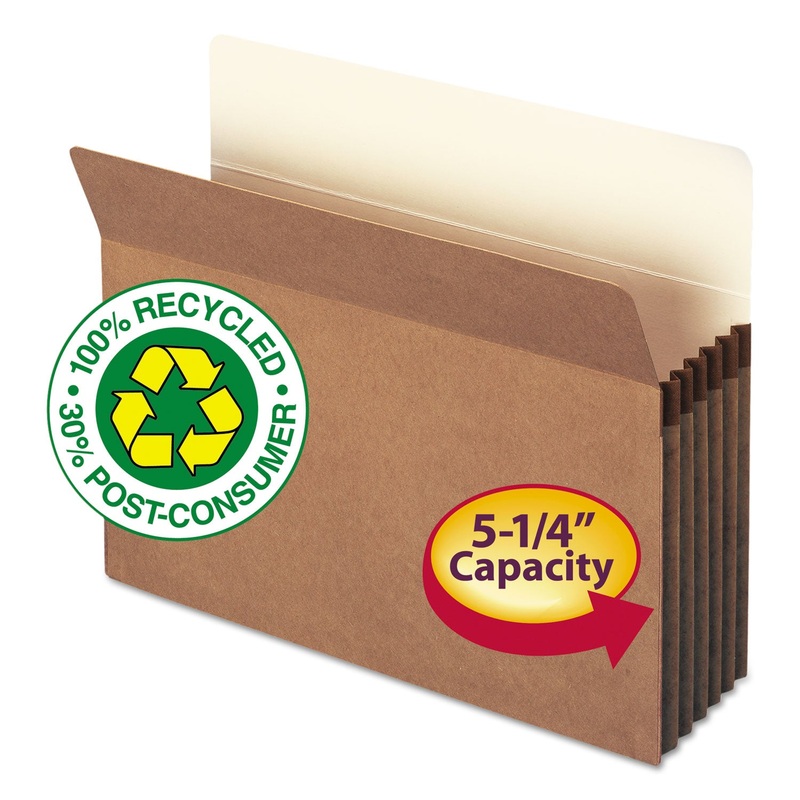 100% RECYCLED TOP TAB FILE POCKETS, 5.25″ EXPANSION, LETTER SIZE, REDROPE, 10/BOX