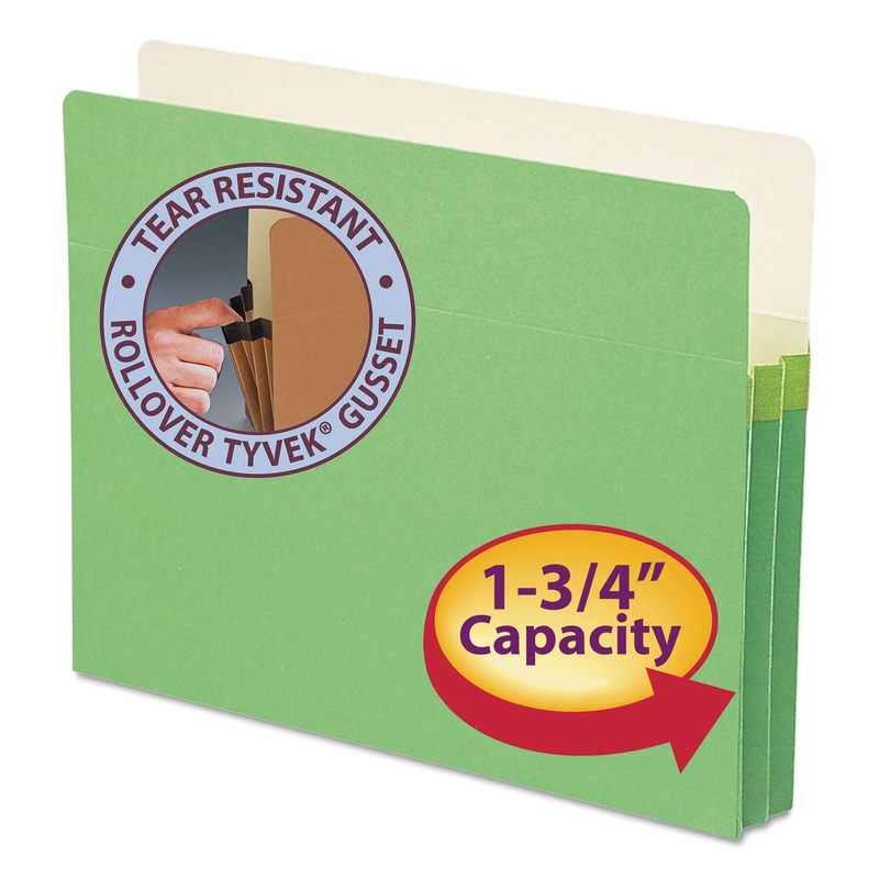 COLORED FILE POCKETS, 1.75″ EXPANSION, LETTER SIZE, GREEN