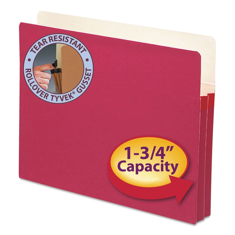 COLORED FILE POCKETS, 1.75″ EXPANSION, LETTER SIZE, RED