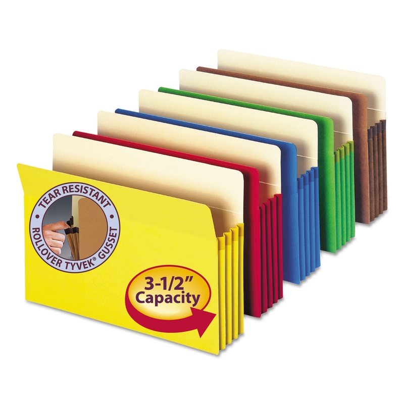 COLORED FILE POCKETS, 3.5″ EXPANSION, LETTER SIZE, ASSORTED, 5/PACK