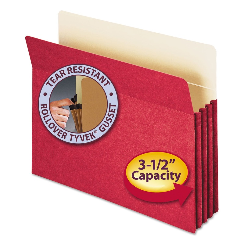 COLORED FILE POCKETS, 3.5″ EXPANSION, LETTER SIZE, RED