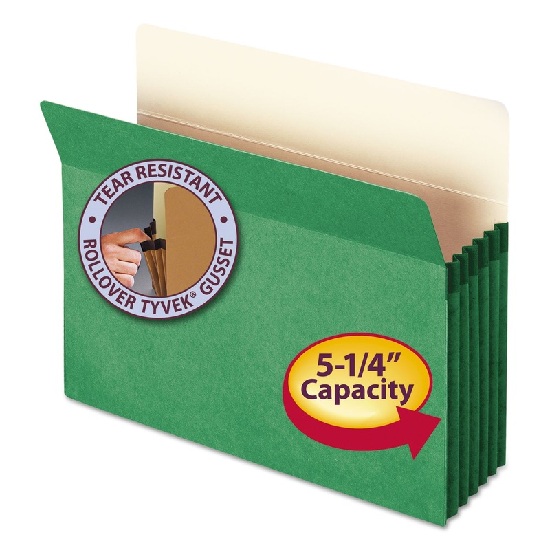 COLORED FILE POCKETS, 5.25″ EXPANSION, LETTER SIZE, GREEN