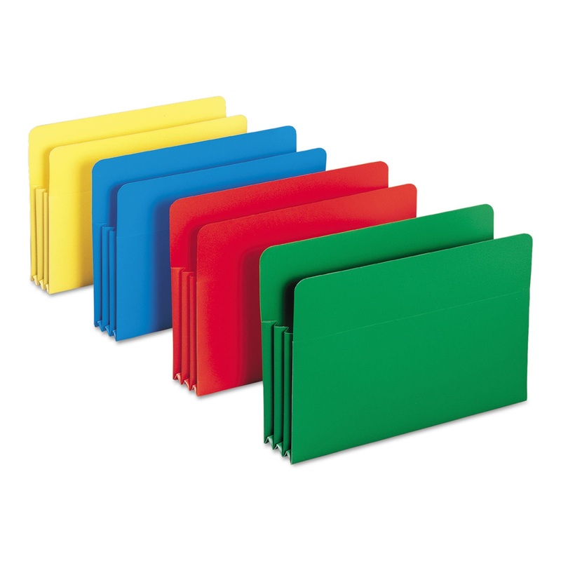 POLY DROP FRONT FILE POCKETS, 3.5″ EXPANSION, 4 SECTIONS, LEGAL SIZE, ASSORTED, 4/BOX