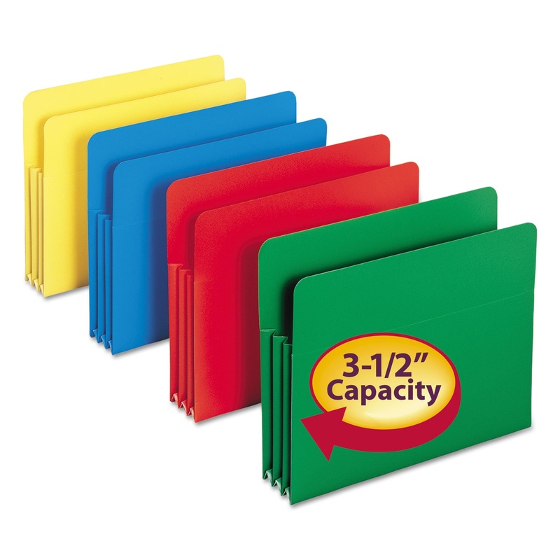 POLY DROP FRONT FILE POCKETS, 3.5″ EXPANSION, 4 SECTIONS, LETTER SIZE, ASSORTED, 4/BOX