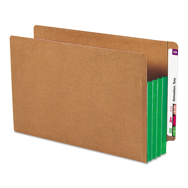 REDROPE DROP-FRONT END TAB FILE POCKETS W/ FULLY LINED COLORED GUSSETS, 3.5″ EXPANSION, LEGAL SIZE, REDROPE/GREEN, 10/BOX