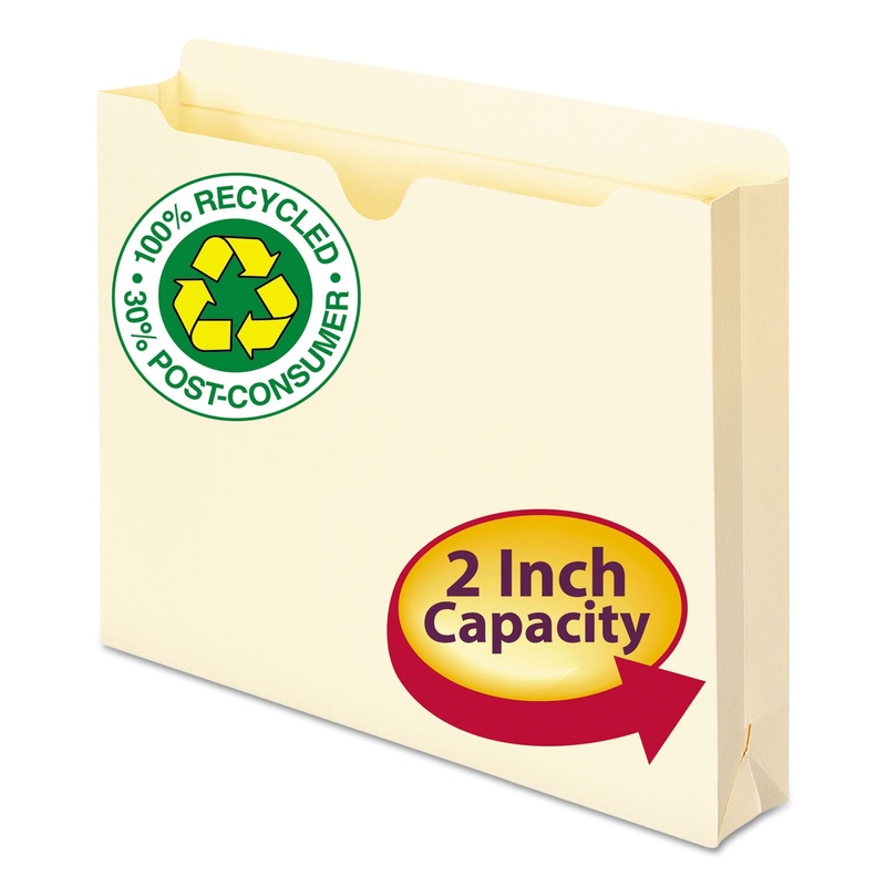 100% RECYCLED TOP TAB FILE JACKETS, STRAIGHT TAB, LETTER SIZE, MANILA, 50/BOX
