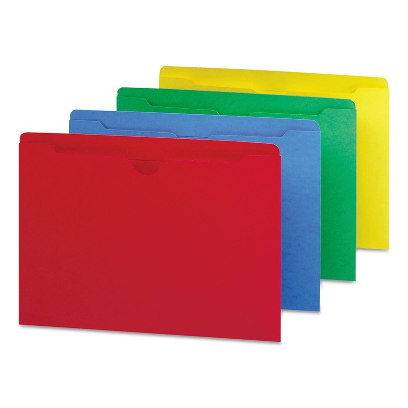 COLORED FILE JACKETS WITH REINFORCED DOUBLE-PLY TAB, STRAIGHT TAB, LETTER SIZE, ASSORTED COLORS, 100/BOX