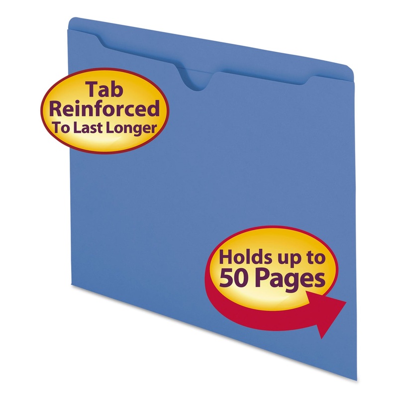 COLORED FILE JACKETS WITH REINFORCED DOUBLE-PLY TAB, STRAIGHT TAB, LETTER SIZE, BLUE, 100/BOX