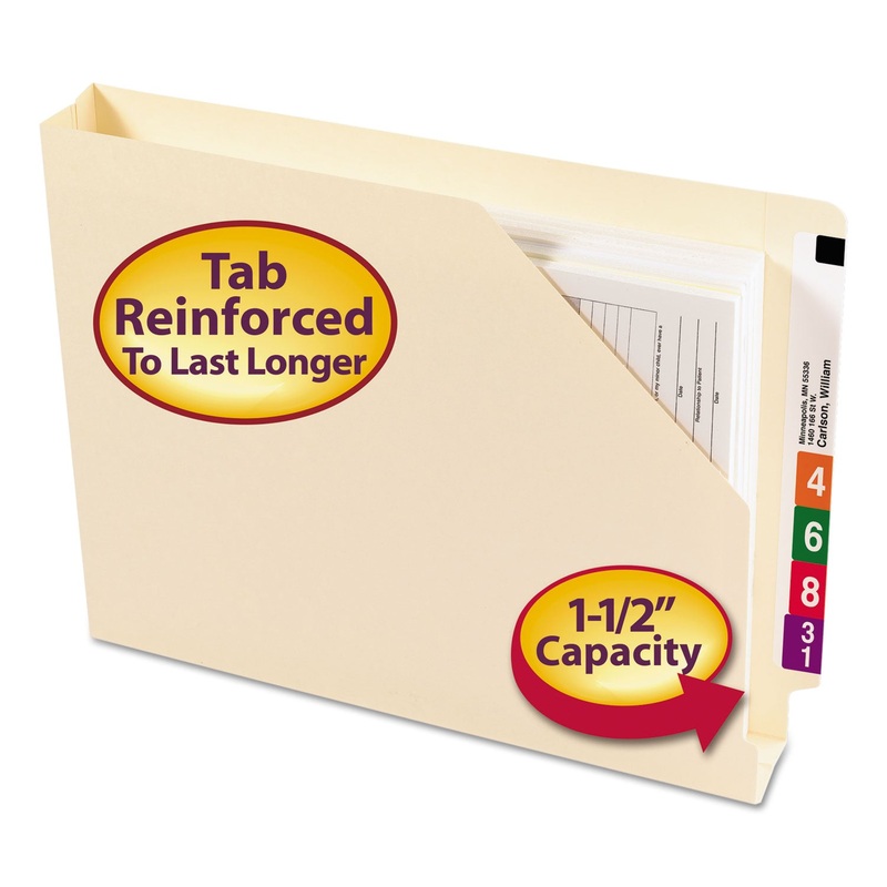 END TAB JACKETS WITH REINFORCED TABS, STRAIGHT TAB, LETTER SIZE, 14-PT MANILA, 50/BOX