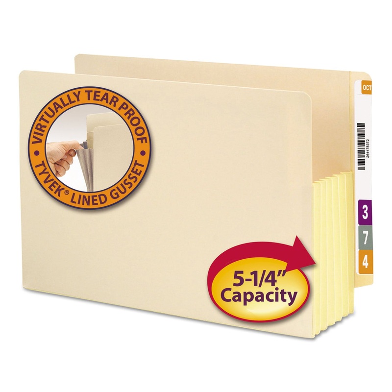 MANILA END TAB FILE POCKETS, 5.25″ EXPANSION, LEGAL SIZE, MANILA, 10/BOX