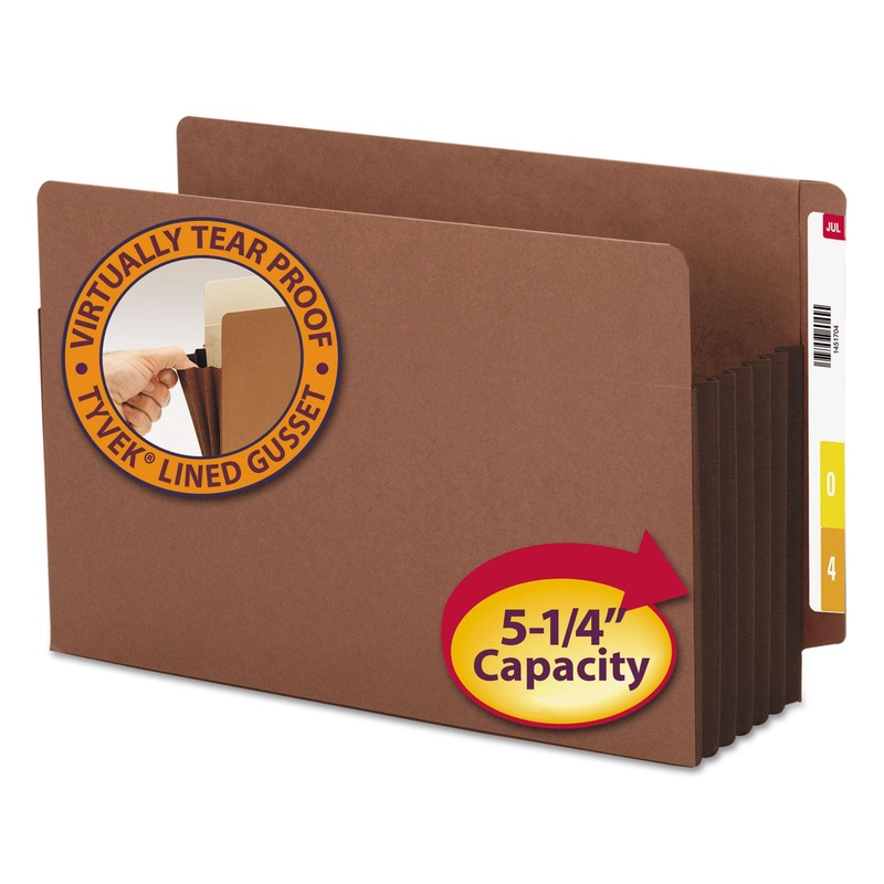 REDROPE DROP-FRONT END TAB FILE POCKETS W/ FULLY LINED COLORED GUSSETS, 5.25″ EXPANSION, LEGAL, REDROPE/DARK BROWN, 10/BOX