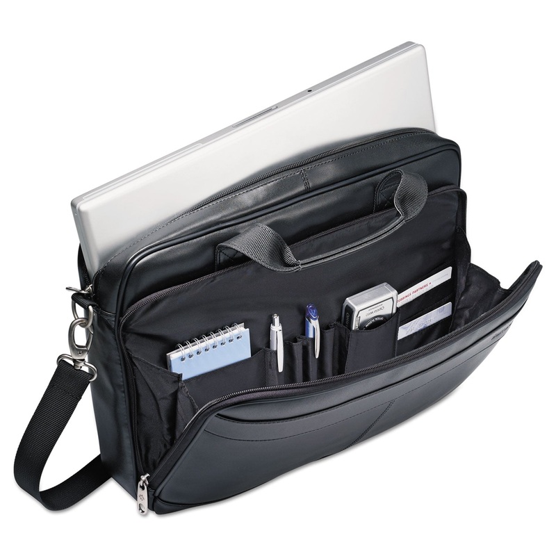 Leather Slim Brief, 15 3/4 X 2 1/2 X 11 3/4, Black