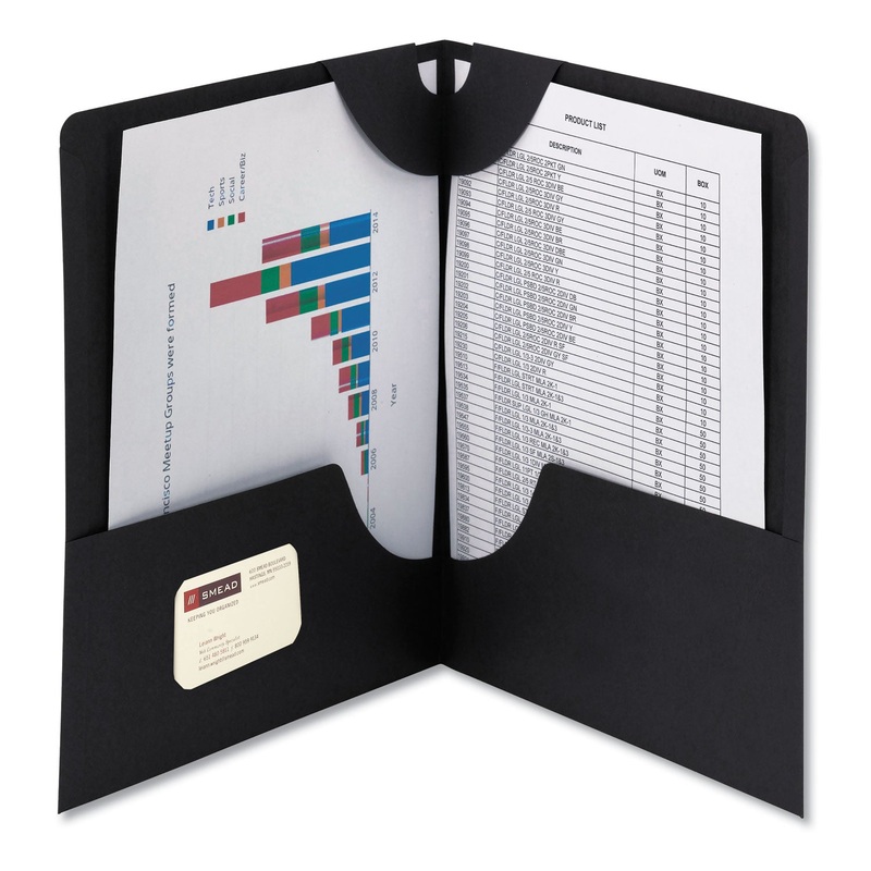 Lockit Two-Pocket Folder, Textured Paper, 11 X 8 1/2, Black, 25/box