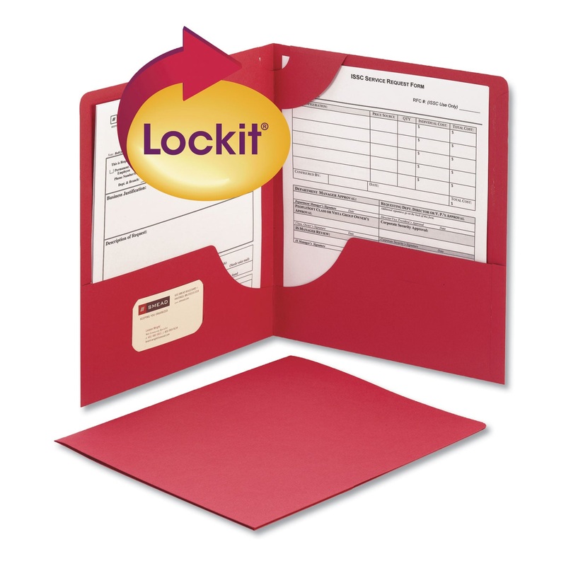 Lockit Two-Pocket Folder, Textured Paper, 11 X 8 1/2, Red, 25/box