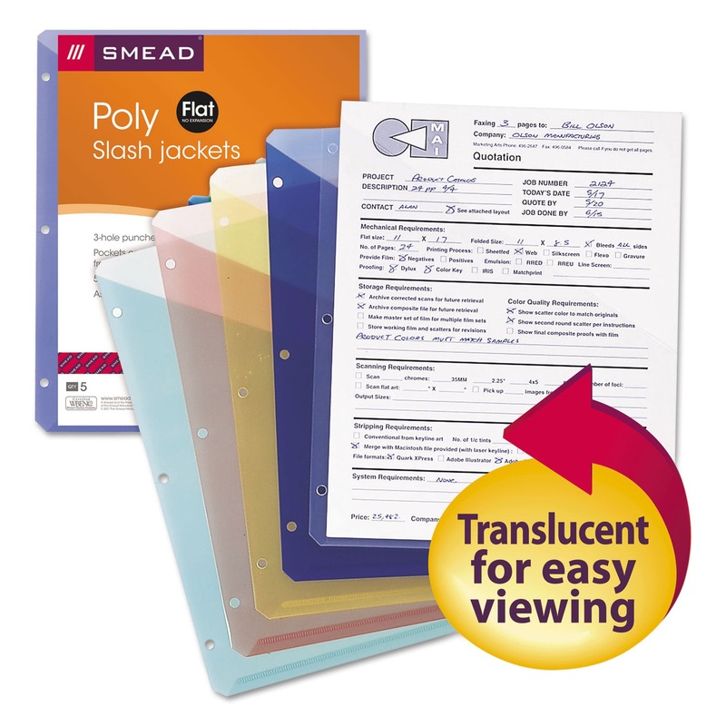 ORGANIZED UP POLY SLASH JACKETS, 2-SECTIONS, LETTER SIZE, ASSORTED COLORS, 5/PACK
