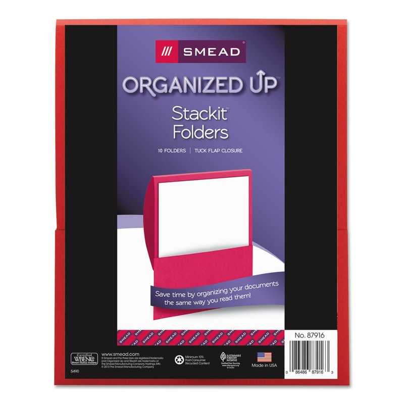 Organized Up Stackit Folder, Textured Stock, 11 X 8 1/2, Red, 10/pack