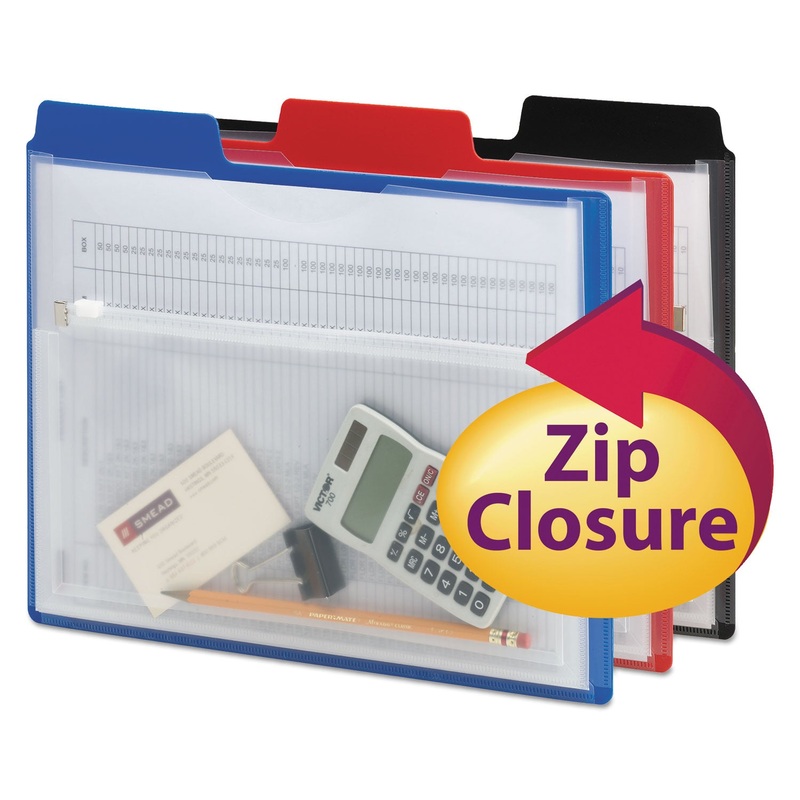 POLY PROJECT ORGANIZER WITH ZIP POUCH, 2-SECTIONS, 1/3-CUT TAB, LETTER SIZE, ASSORTED COLORS, 3/PACK