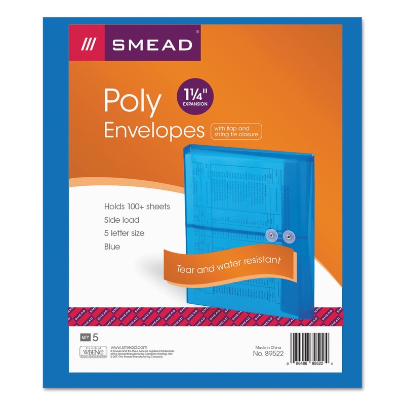 POLY STRING & BUTTON INTEROFFICE ENVELOPES, STRING & BUTTON CLOSURE, 9.75 X 11.63, TRANSPARENT BLUE, 5/PACK
