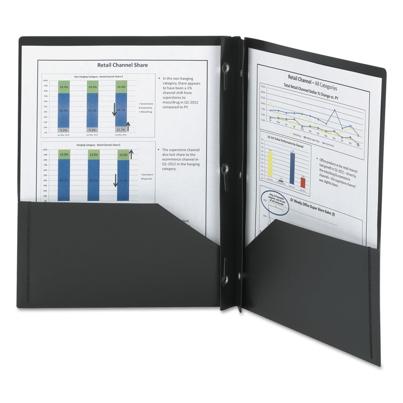 Poly Two-Pocket Folder W/fasteners, 11 X 8 1/2, Black, 25/box