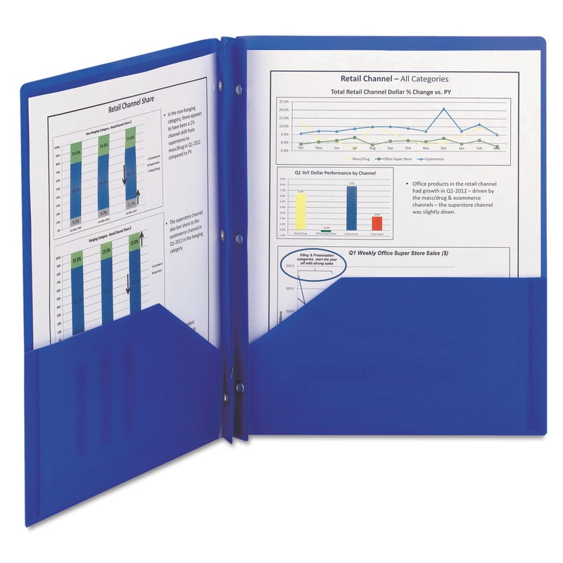 Poly Two-Pocket Folder W/fasteners, 11 X 8 1/2, Blue, 25/box