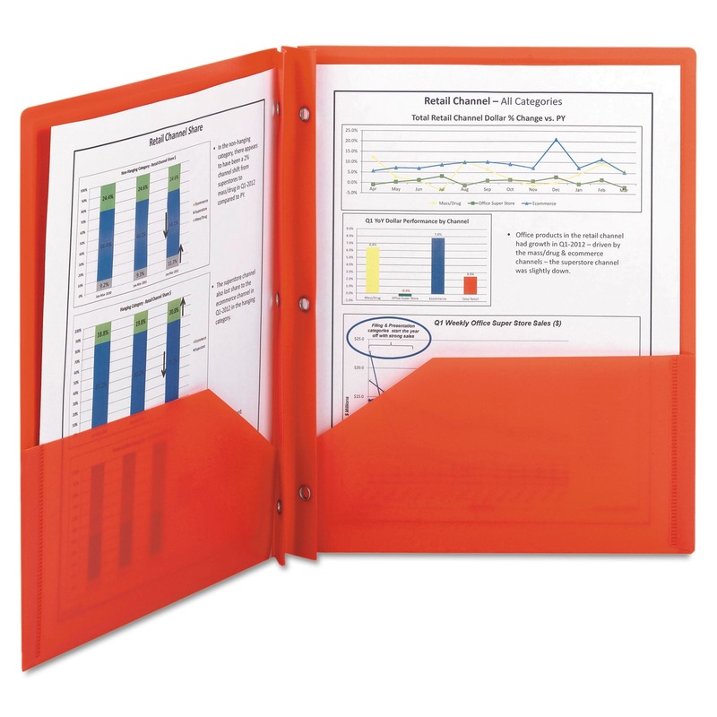 Poly Two-Pocket Folder W/fasteners, 11 X 8 1/2, Red, 25/box