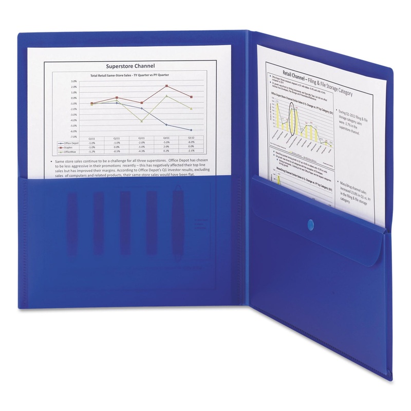 Poly Two-Pocket Folder W/security Pocket, 11 X 8 1/2, Blue, 5/pack