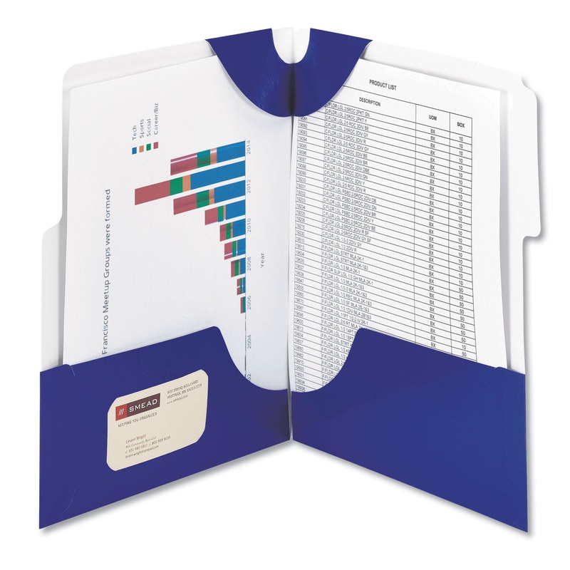 SUPERTAB LOCKIT TWO-POCKET FOLDER, 1/3-CUT 1ST POS TAB, LETTER, BLUE, 5/PACK