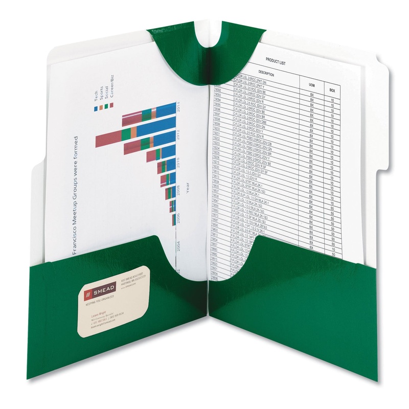 SUPERTAB LOCKIT TWO-POCKET FOLDER, 1/3-CUT 1ST POS TAB, LETTER, GREEN, 5/PACK