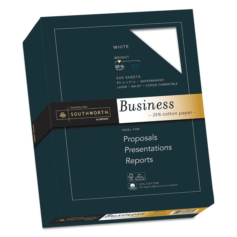 25% COTTON BUSINESS PAPER, 95 BRIGHT, 20 LB, 8.5 X 11, WHITE, 500/REAM