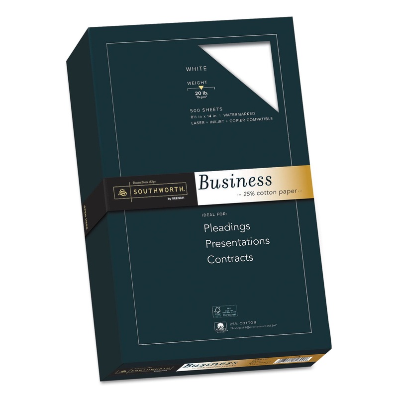 25% COTTON BUSINESS PAPER, 95 BRIGHT, 20 LB, 8.5 X 14, WHITE, 500/REAM