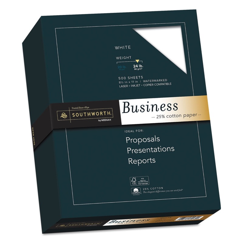 25% COTTON BUSINESS PAPER, 95 BRIGHT, 24 LB, 8.5 X 11, WHITE, 500/REAM