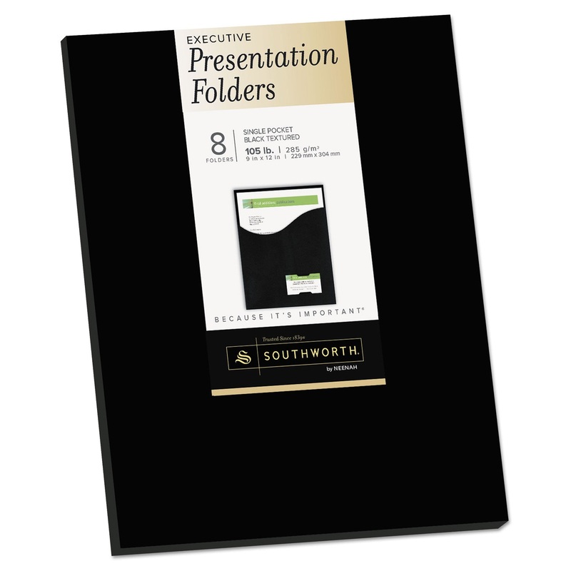 One-Pocket Presentation Folders, 8 1/2 X 11, Black, 8/pack