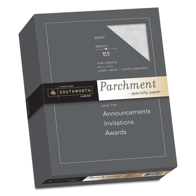 PARCHMENT SPECIALTY PAPER, 24 LB, 8.5 X 11, GRAY, 500/REAM
