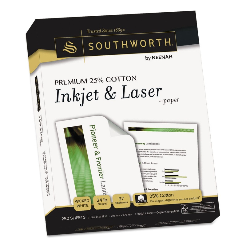 PREMIUM 25% COTTON PAPER, 97 BRIGHT, 24 LB, 8.5 X 11, WICKED WHITE, 250/PACK