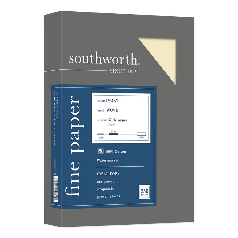 100% COTTON BUSINESS PAPER, 32 LB, 8.5 X 11, IVORY, 250/PACK
