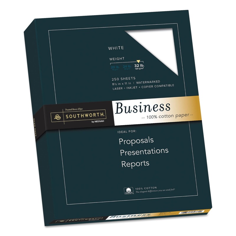 100% COTTON BUSINESS PAPER, 95 BRIGHT, 32 LB, 8.5 X 11, WHITE, 250/PACK