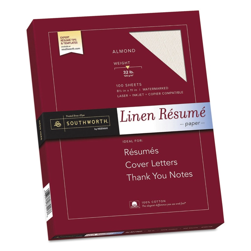 100% COTTON PREMIUM WEIGHT LINEN RESUME PAPER, 32 LB, 8.5 X 11, ALMOND, 100/PACK