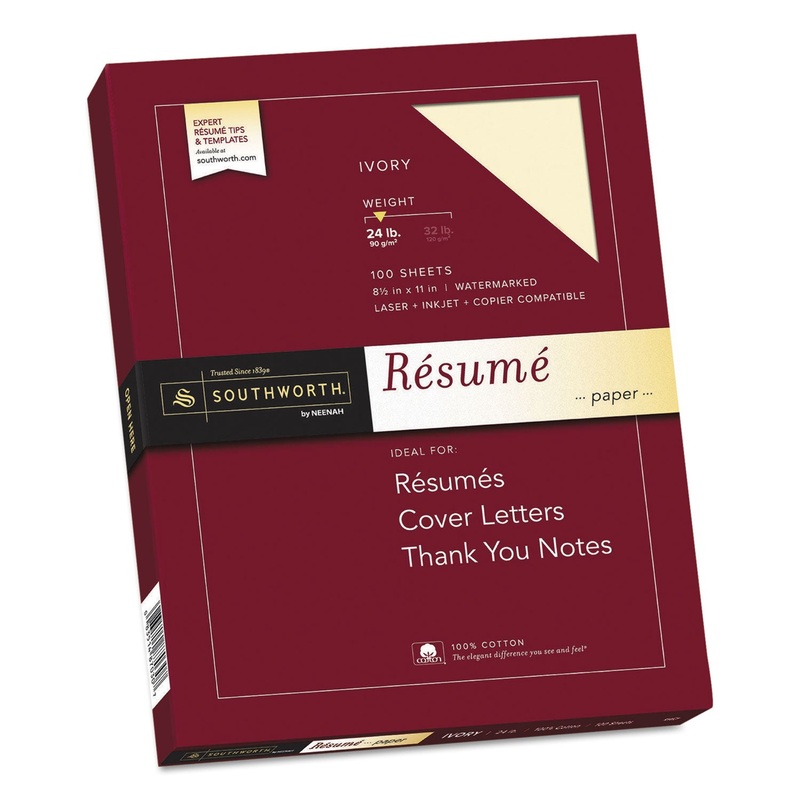 100% COTTON RESUME PAPER, 24 LB, 8.5 X 11, IVORY, 100/PACK