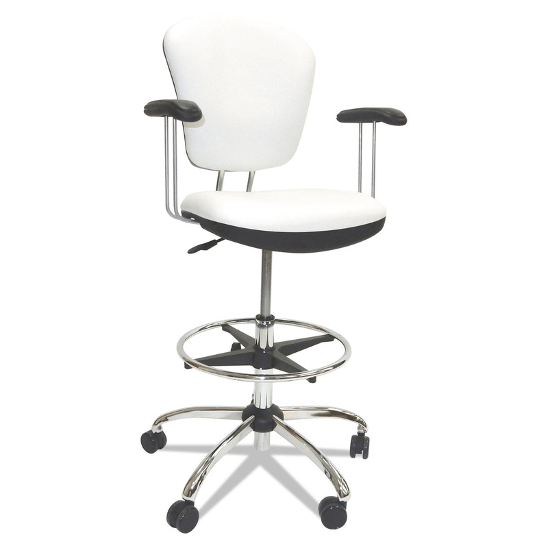 LAB AND HEALTHCARE SEATING, 28″ SEAT HEIGHT, SUPPORTS UP TO 300 LBS., WHITE SEAT/WHITE BACK, CHROME BASE