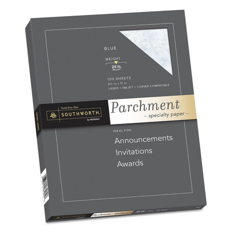 PARCHMENT SPECIALTY PAPER, 24 LB, 8.5 X 11, BLUE, 100/PACK