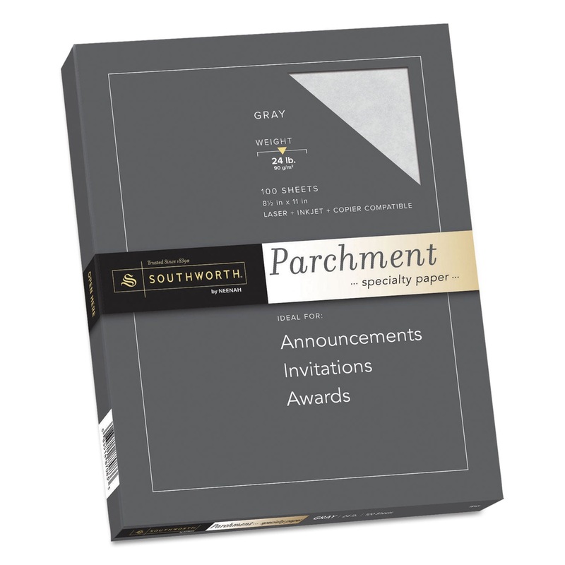 PARCHMENT SPECIALTY PAPER, 24 LB, 8.5 X 11, GRAY, 100/PACK