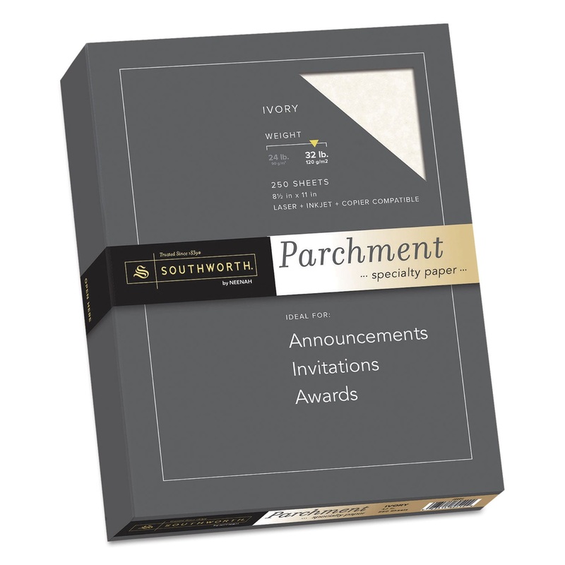 PARCHMENT SPECIALTY PAPER, 32 LB, 8.5 X 11, IVORY, 250/PACK