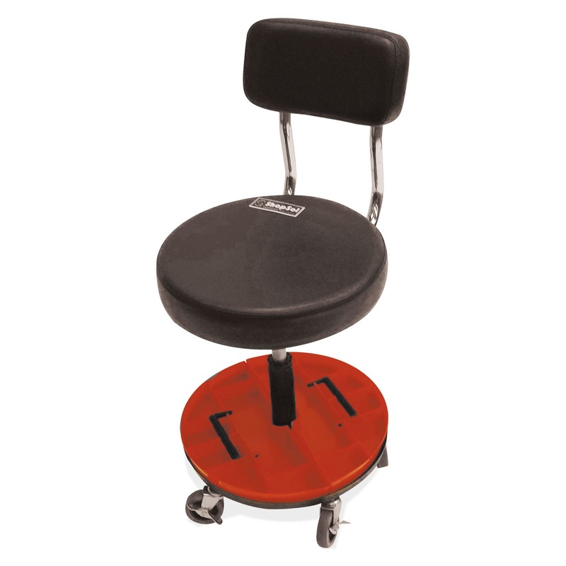 TOOL TROLLEY WITH REMOVABLE TRAYS, 21″ SEAT HEIGHT, SUPPORTS UP TO 250 LBS., BLACK SEAT/BLACK BACK, BLACK BASE