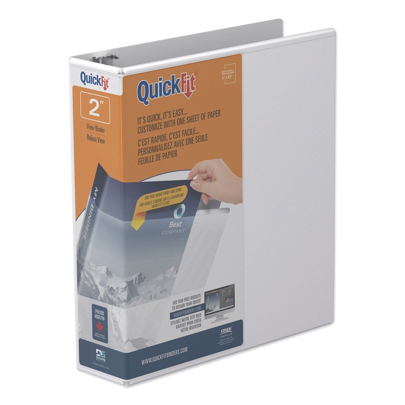 QUICKFIT D-RING VIEW BINDER, 3 RINGS, 2″ CAPACITY, 11 X 8.5, WHITE