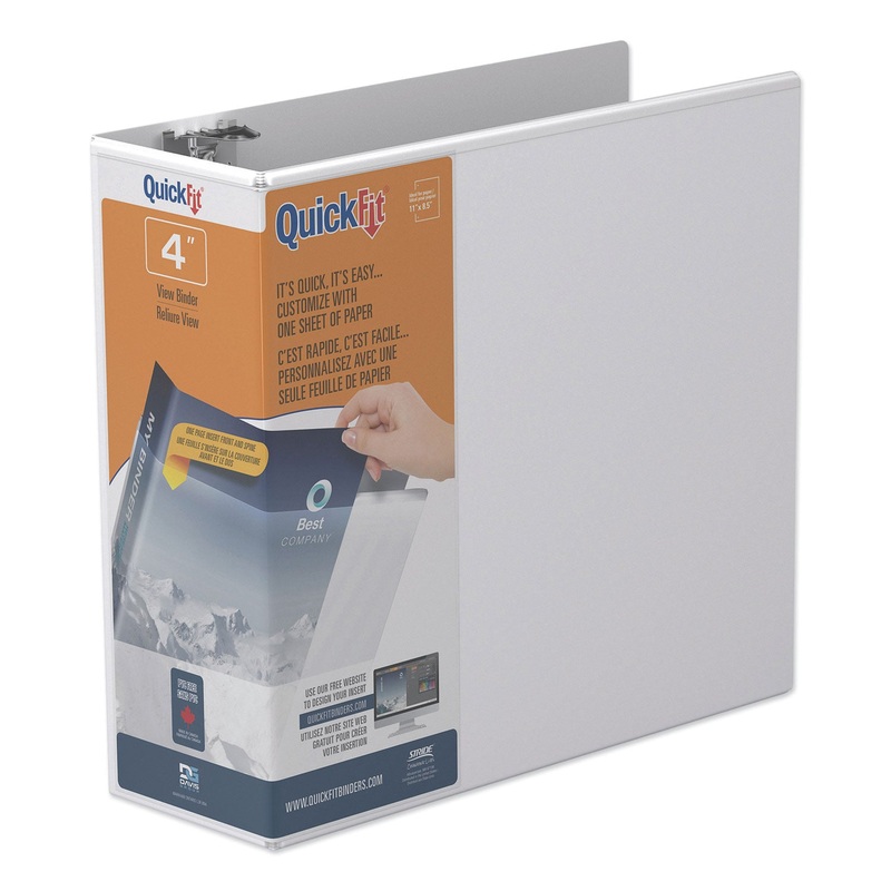 QUICKFIT D-RING VIEW BINDER, 3 RINGS, 4″ CAPACITY, 11 X 8.5, WHITE