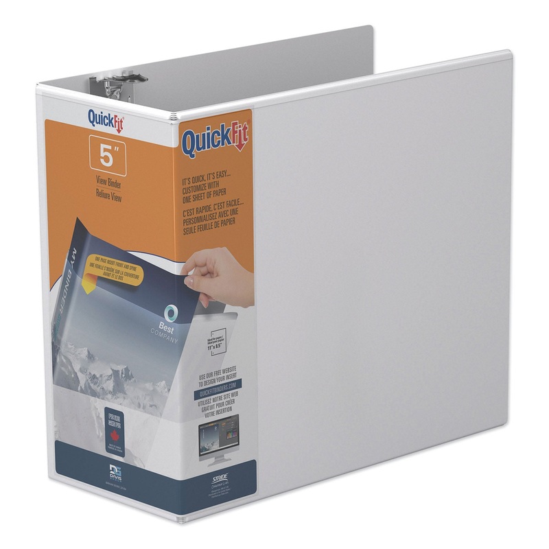 QUICKFIT D-RING VIEW BINDER, 3 RINGS, 5″ CAPACITY, 11 X 8.5, WHITE