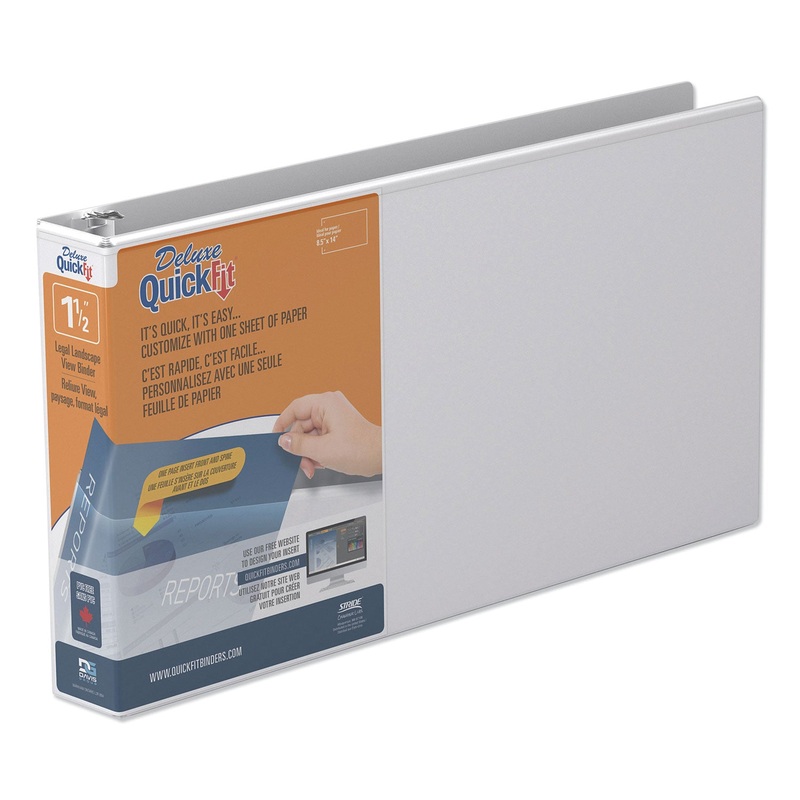 QUICKFIT LANDSCAPE SPREADSHEET ROUND RING VIEW BINDER, 3 RINGS, 1.5″ CAPACITY, 14 X 8.5, WHITE