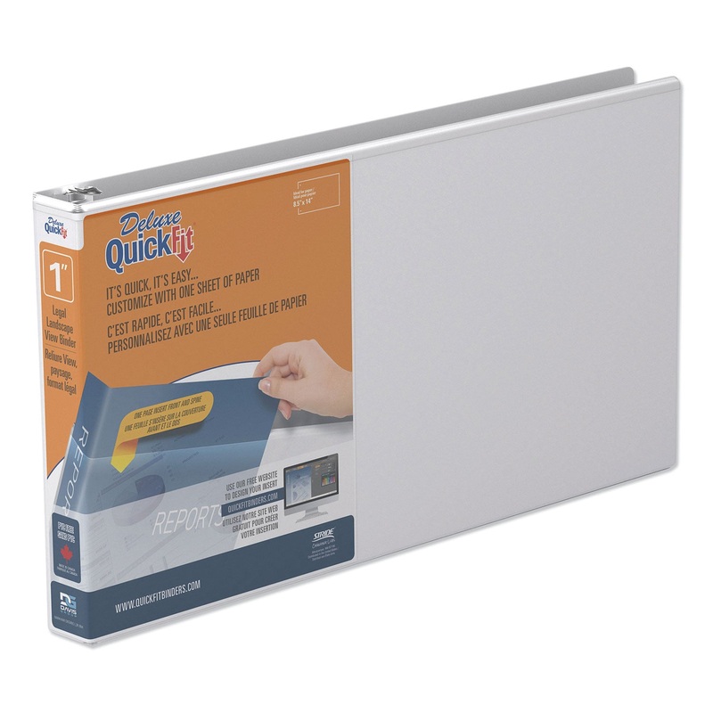 QUICKFIT LANDSCAPE SPREADSHEET ROUND RING VIEW BINDER, 3 RINGS, 1″ CAPACITY, 14 X 8.5, WHITE